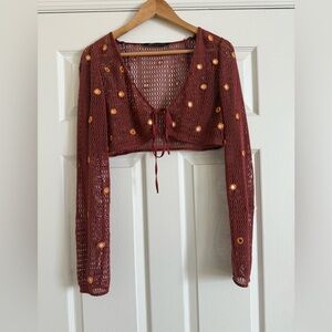 Zara Burgundy Mesh Cardigan with Orange Knitted Reflectors